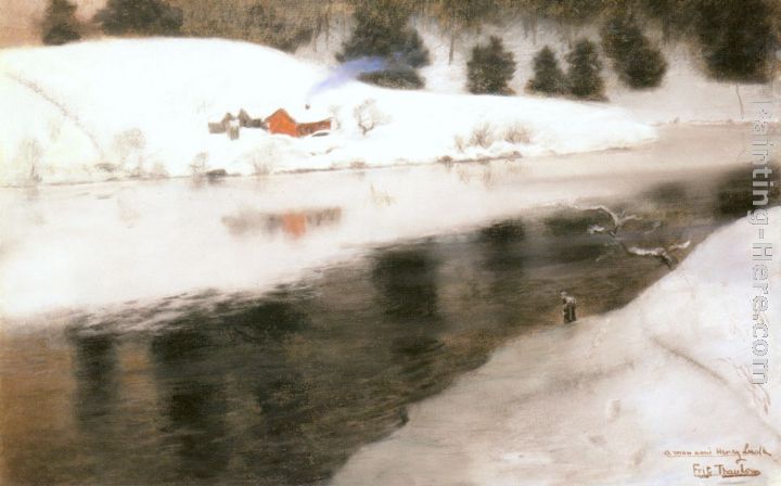 Winter at Simoa River painting - Fritz Thaulow Winter at Simoa River art painting